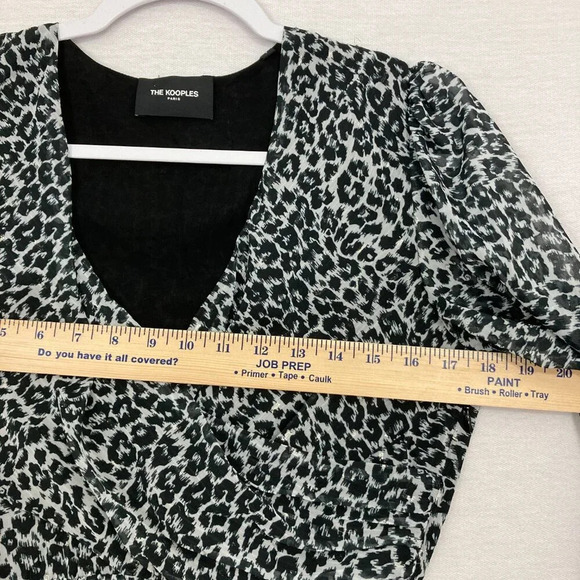 The Kooples Black Gray Leopard Print Wrap Long Sleeve Top Small - Picture 8 of 10